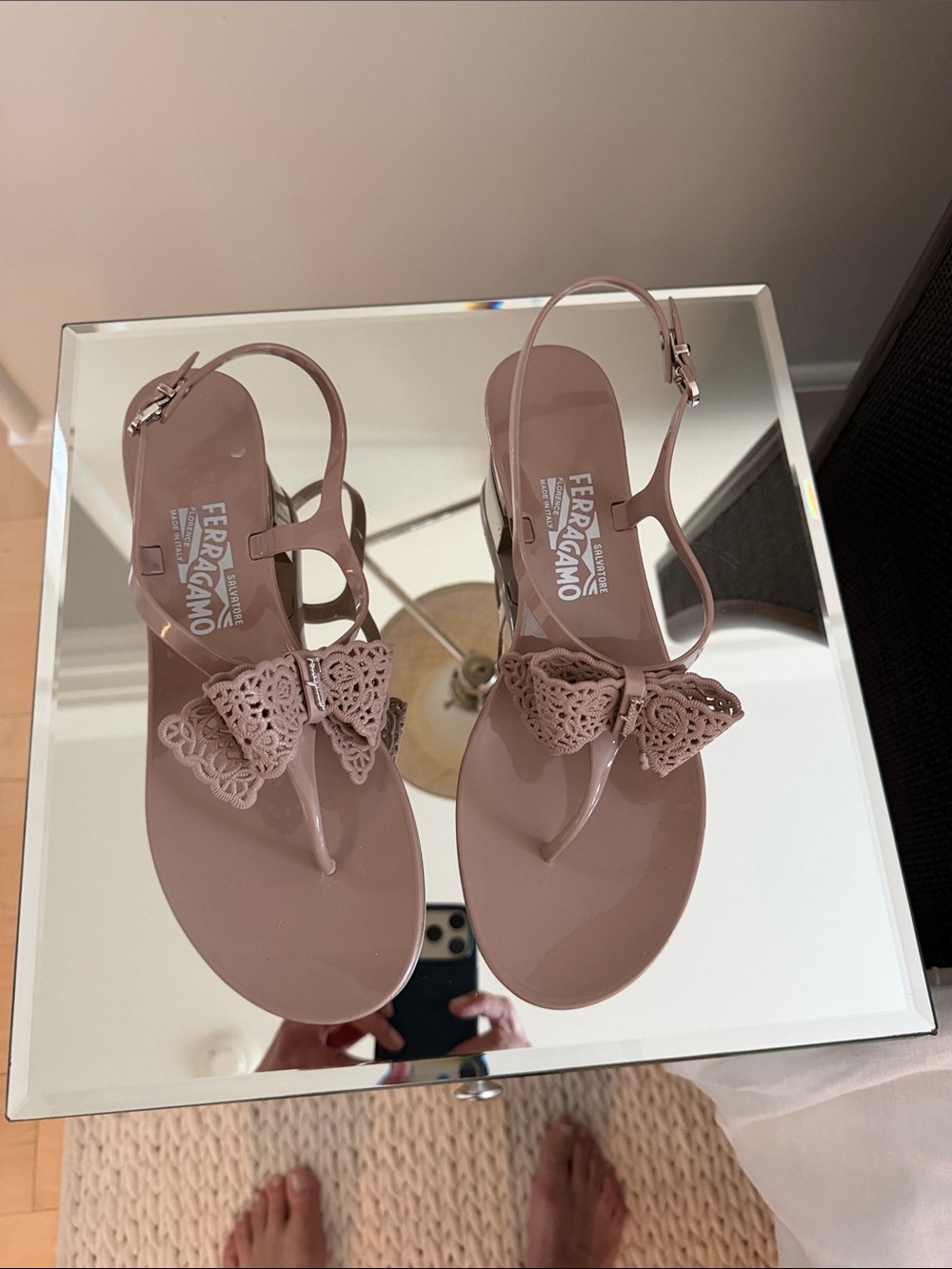 Salvatore Ferragamo Women's Bow Jelly Sandals in Taupe